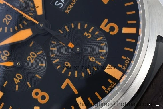 MIROTIME 0118 Pilot Chrono SS AZF 1:1 Best Edition Black Dial Orange Markers on Brown Leather Strap A EasyCare 7065
